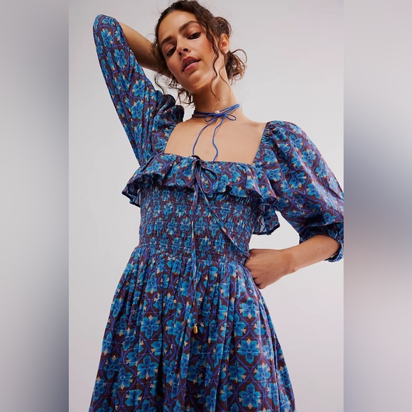 Free People Oasis Printed Midi Dress French Chocolate Combo NWT - Picture 4 of 16